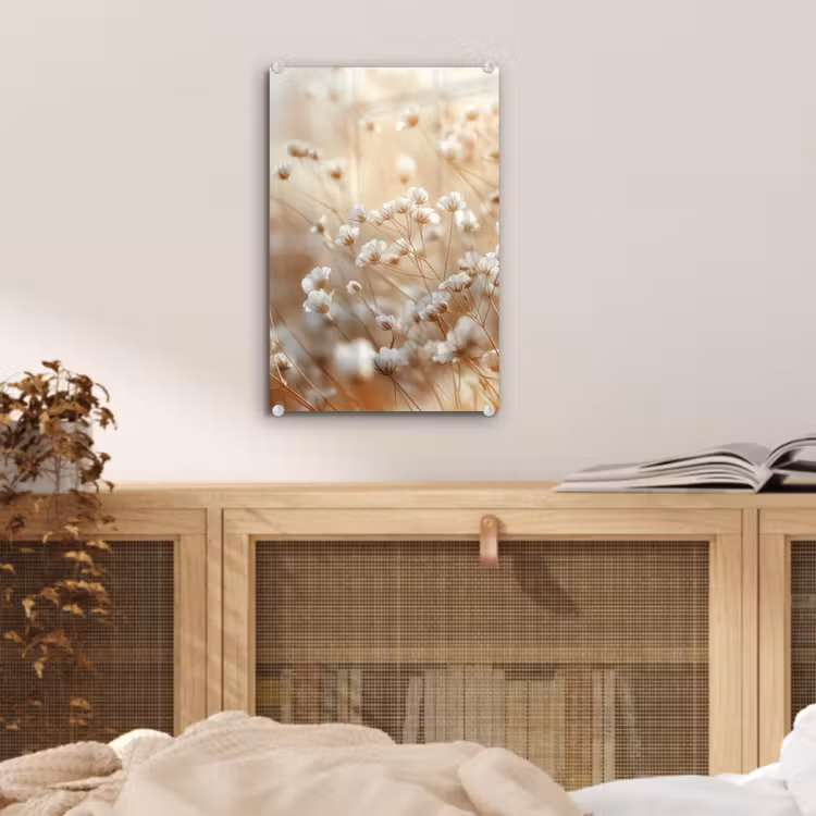 Glas schilderij - Wilde - Bloemen - Wit — 5