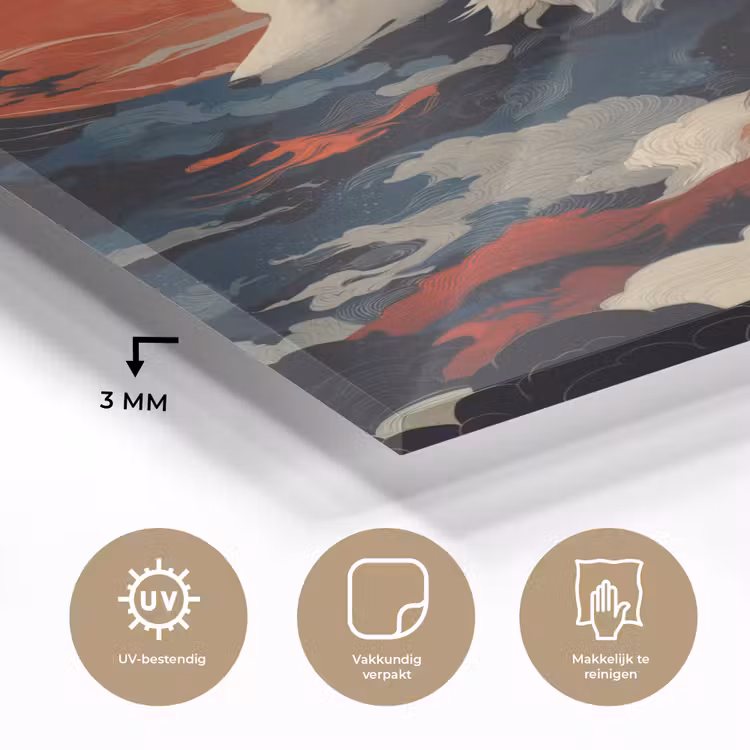Glas schilderij - Witte vos - wolken - maan — 3