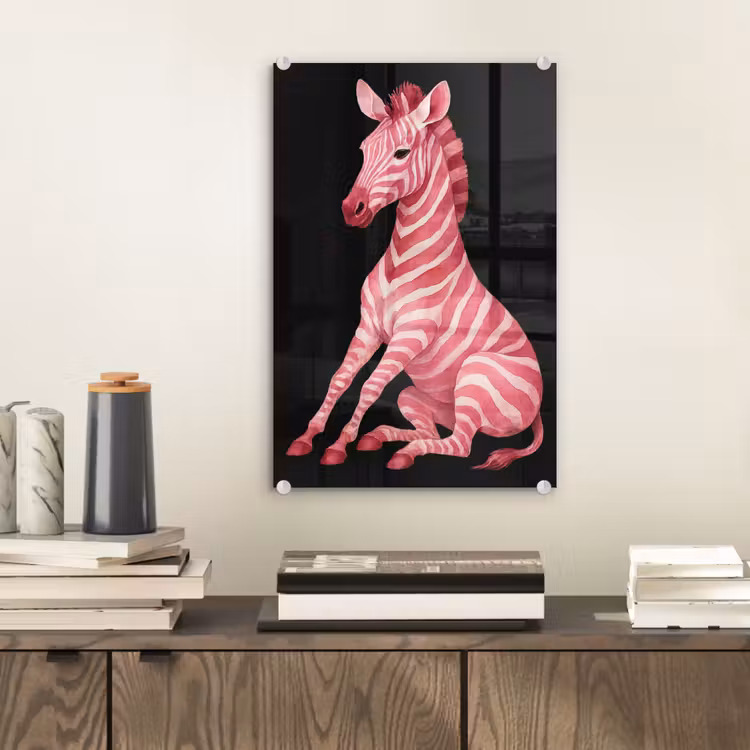 Glas schilderij - Zebra - Roze - Gestreept — 2