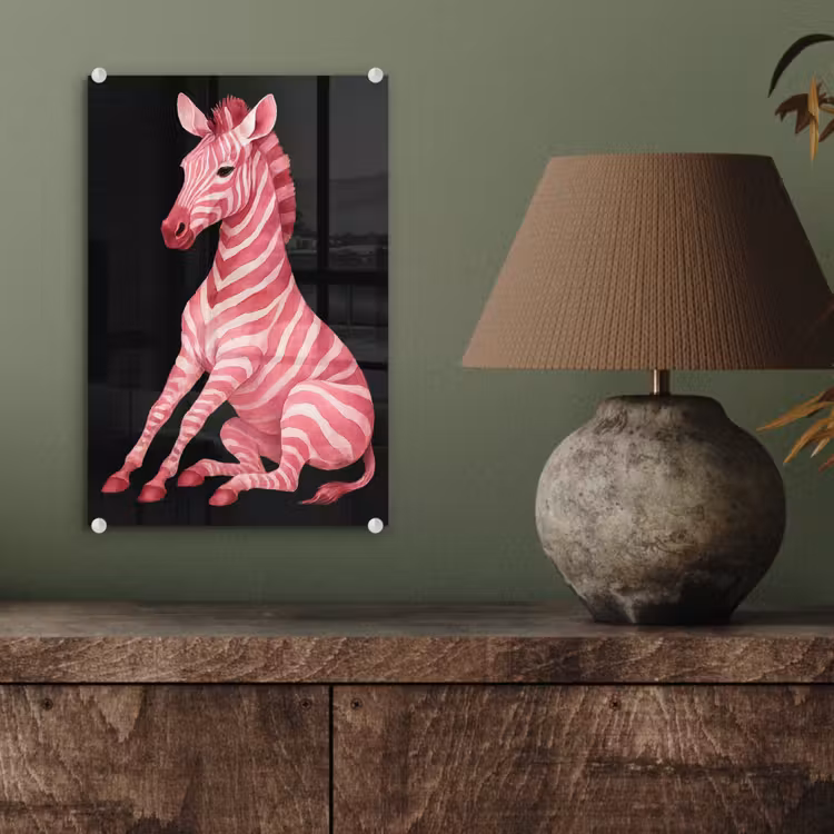 Glas schilderij - Zebra - Roze - Gestreept — 4