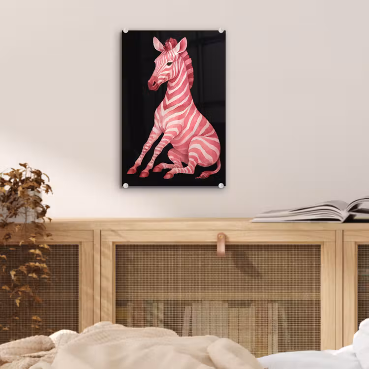 Glas schilderij - Zebra - Roze - Gestreept — 5