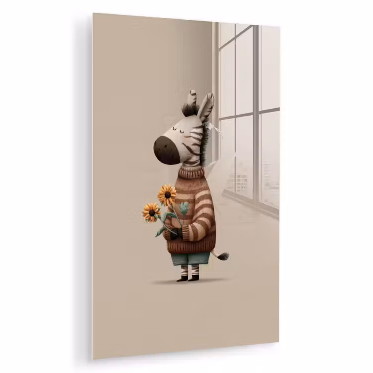 Glas schilderij - Zebra - Zonnebloemen - Warm — 1