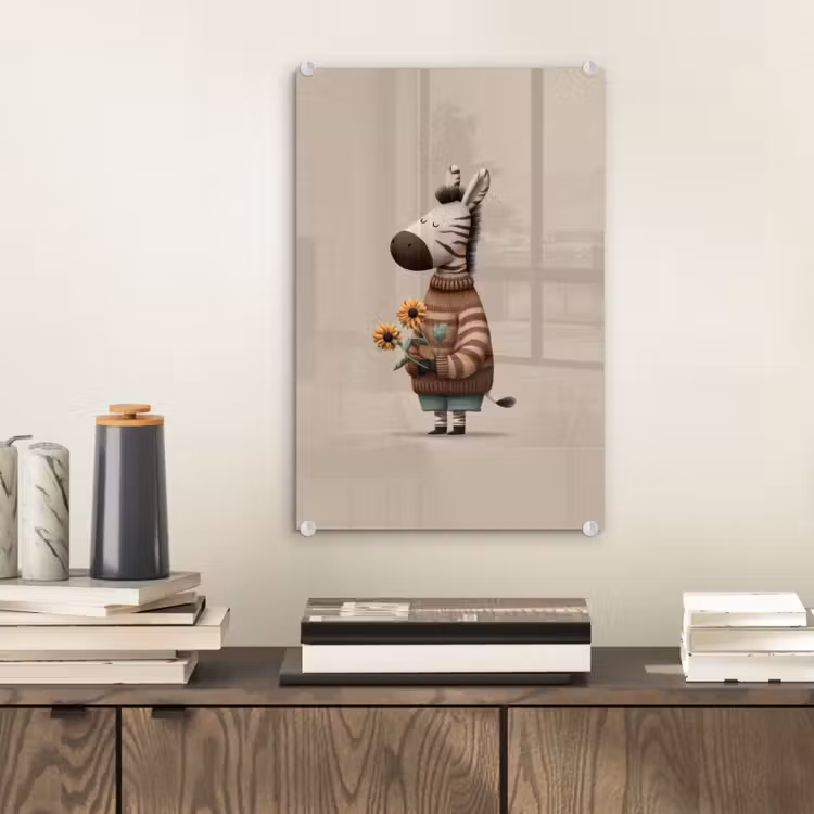 Glas schilderij - Zebra - Zonnebloemen - Warm — 2