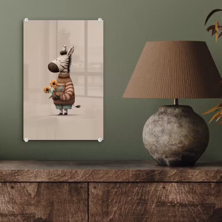 Glas schilderij - Zebra - Zonnebloemen - Warm — 4
