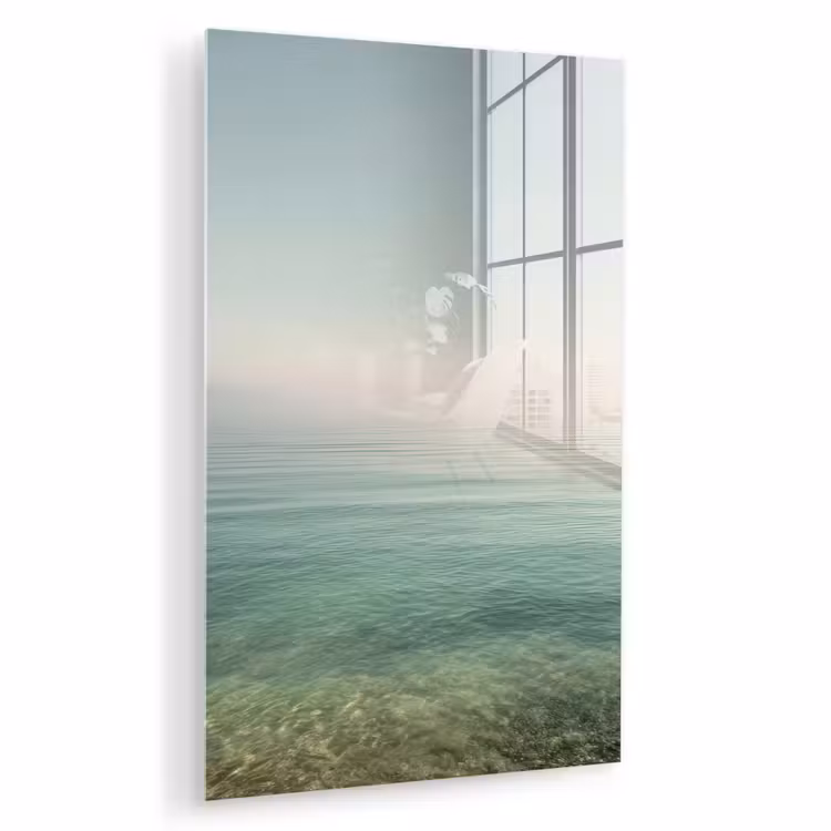 Glas schilderij - Zee - Horizon - Blauw - Mist — 1