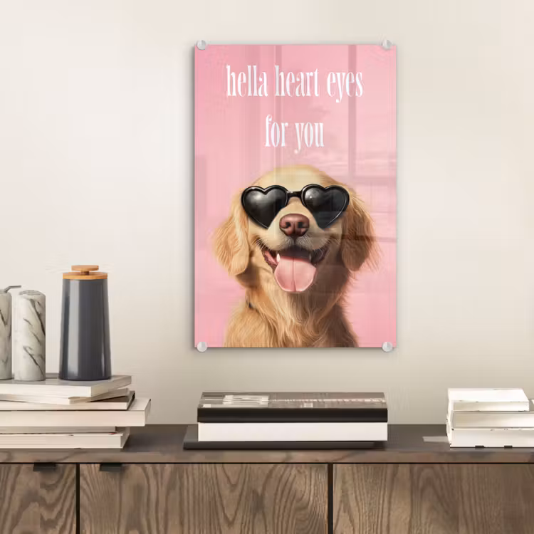 Glas schilderij - Zonnebril - Hartjes - Hond - Valentijn — 2