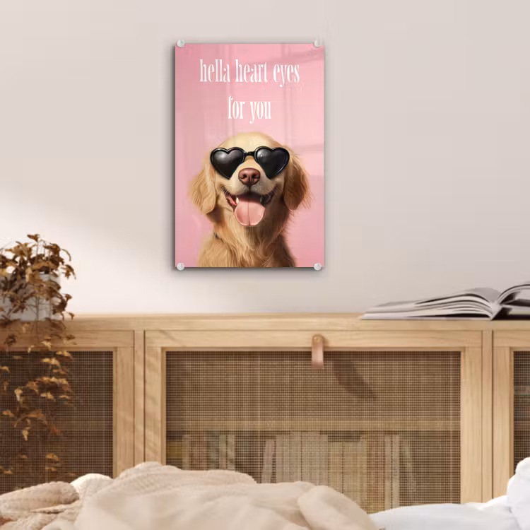 Glas schilderij - Zonnebril - Hartjes - Hond - Valentijn — 5
