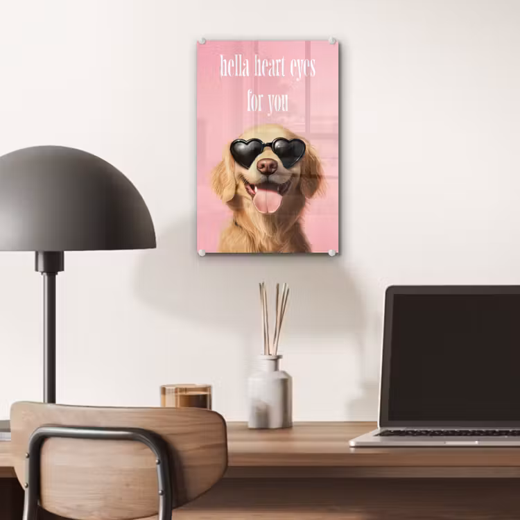 Glas schilderij - Zonnebril - Hartjes - Hond - Valentijn — 7