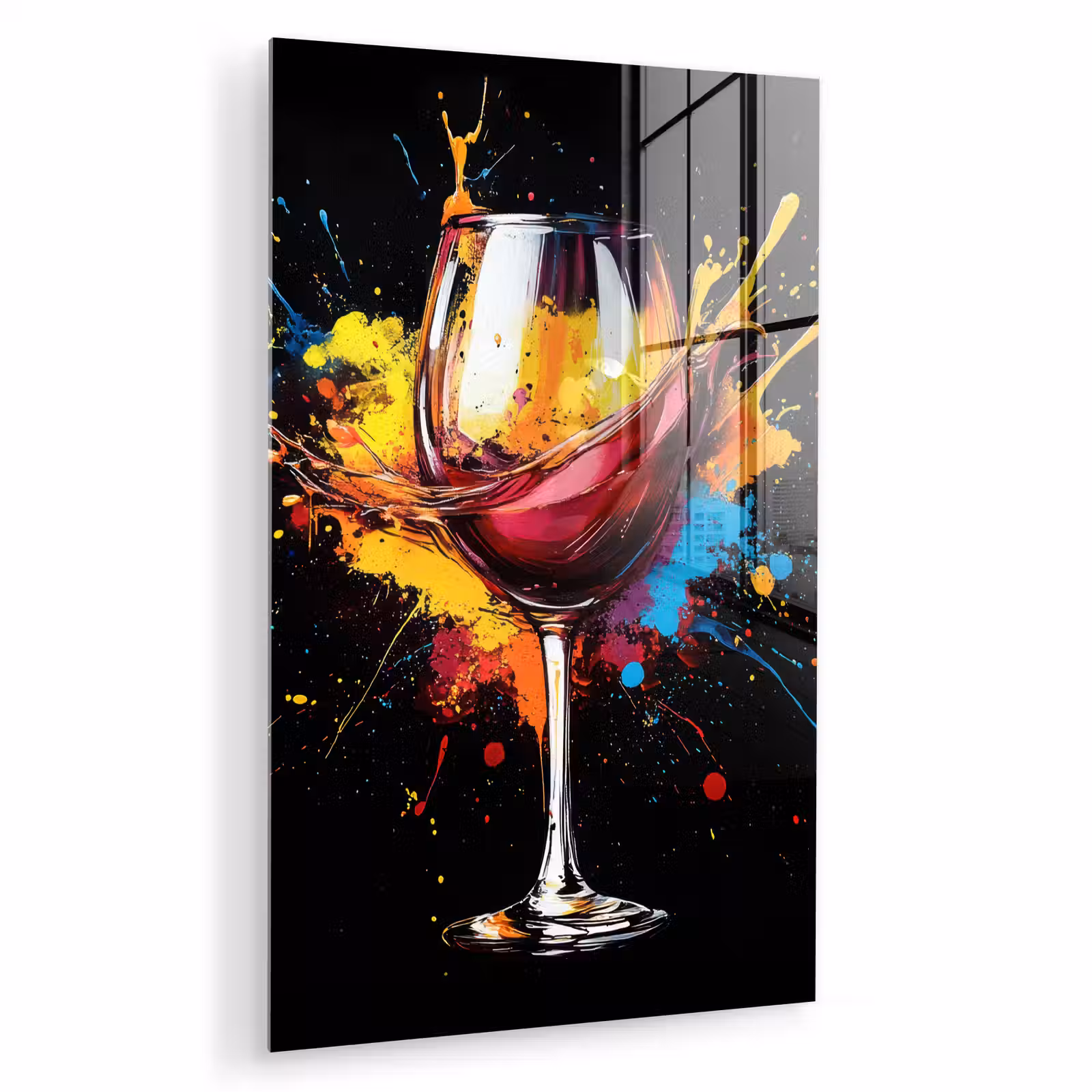Glas schilderij - Wijn - Glas - Graffiti - Borrel - Rood - Verf — 1