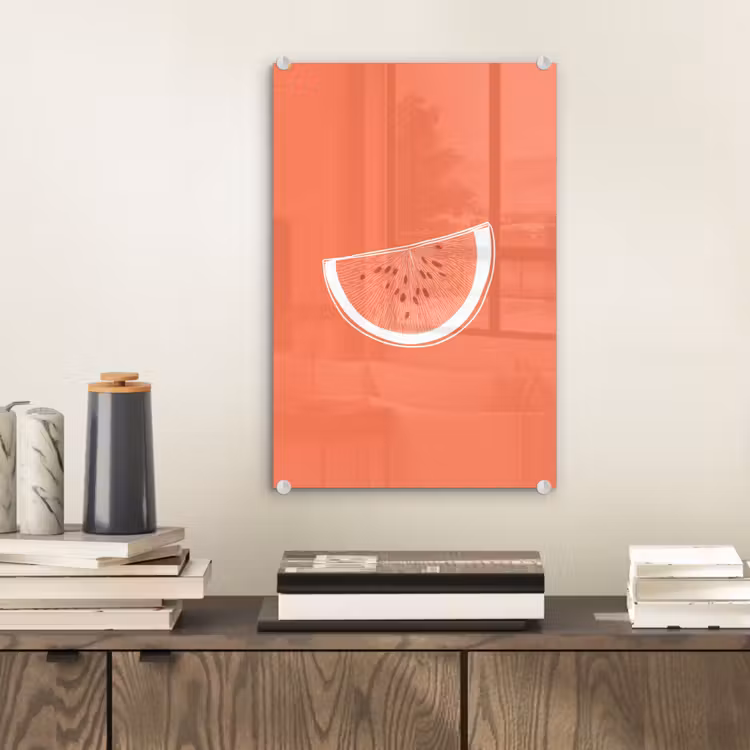 Glas schilderij - Watermeloen - Lijnen - Koraalrood — 2