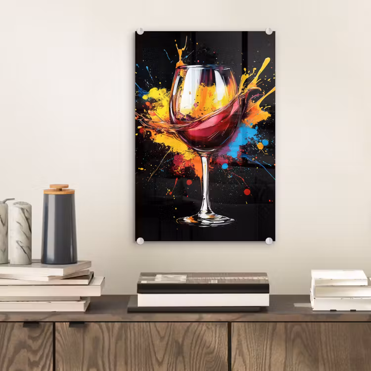 Glas schilderij - Wijn - Glas - Graffiti - Borrel - Rood - Verf — 2