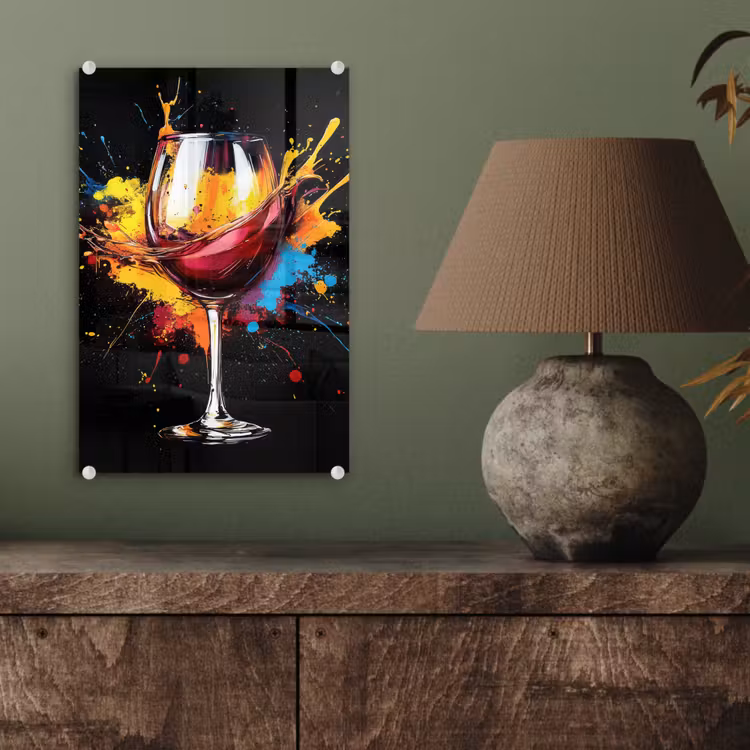 Glas schilderij - Wijn - Glas - Graffiti - Borrel - Rood - Verf — 4