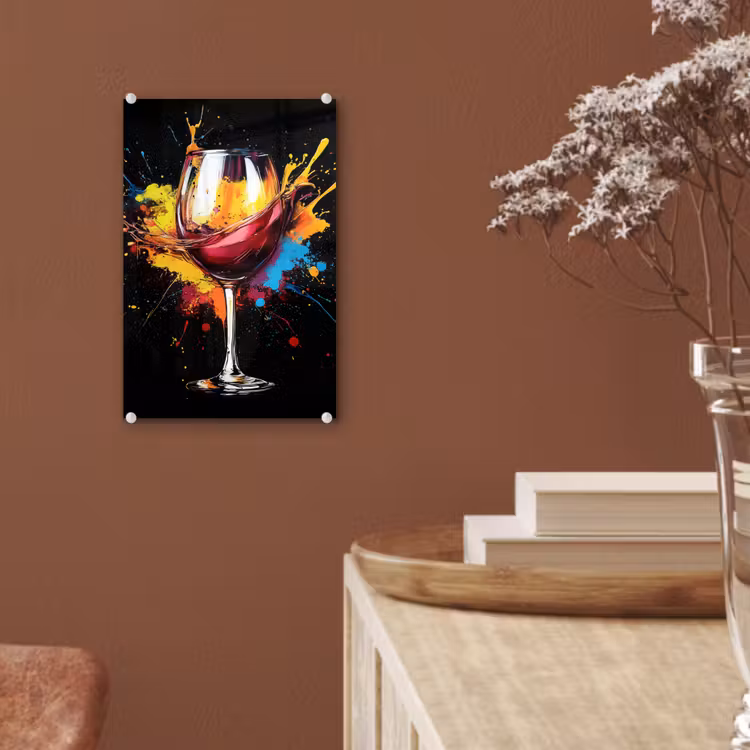 Glas schilderij - Wijn - Glas - Graffiti - Borrel - Rood - Verf — 6