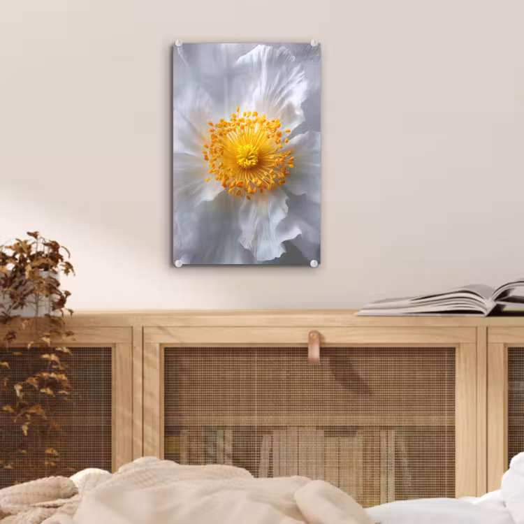 Glas schilderij - Wit - Bloem - Elegant — 5