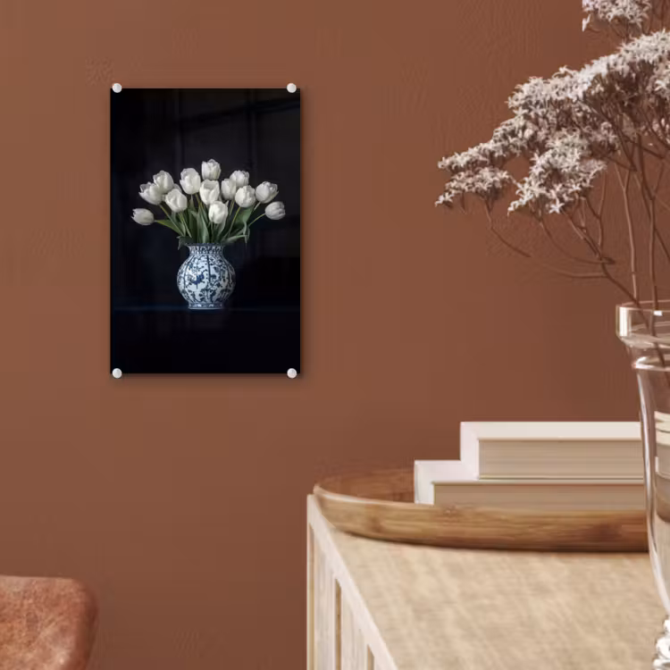 Glas schilderij - Wit - Bloemen - Tulpen - Vaas — 6