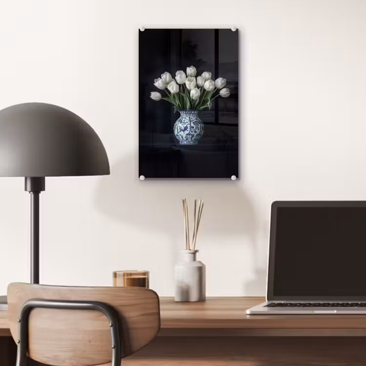 Glas schilderij - Wit - Bloemen - Tulpen - Vaas — 7