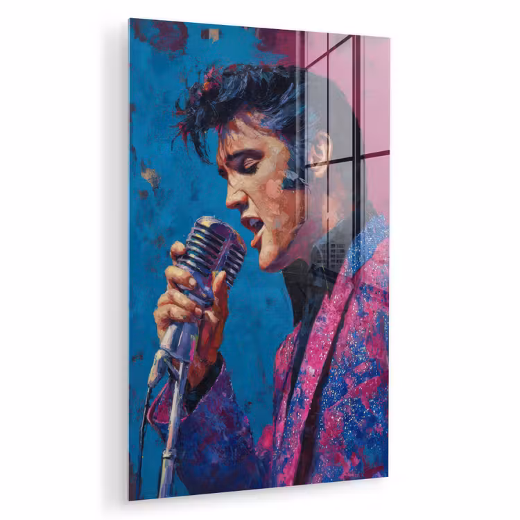 Glas schilderij - Zingende man - Glitterjas - Microfoon — 1