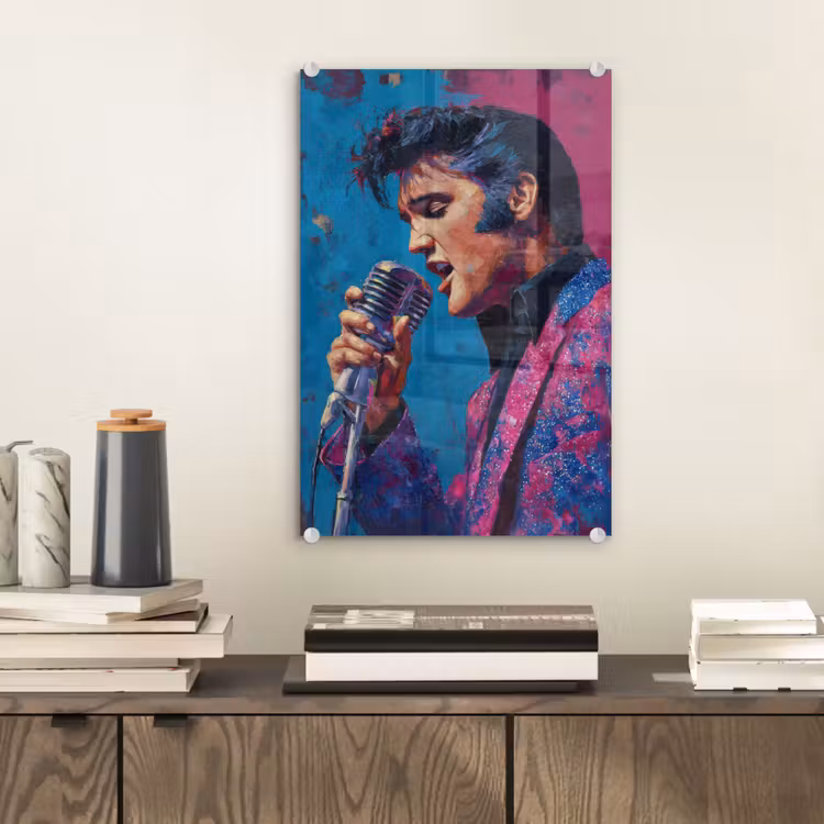 Glas schilderij - Zingende man - Glitterjas - Microfoon — 2