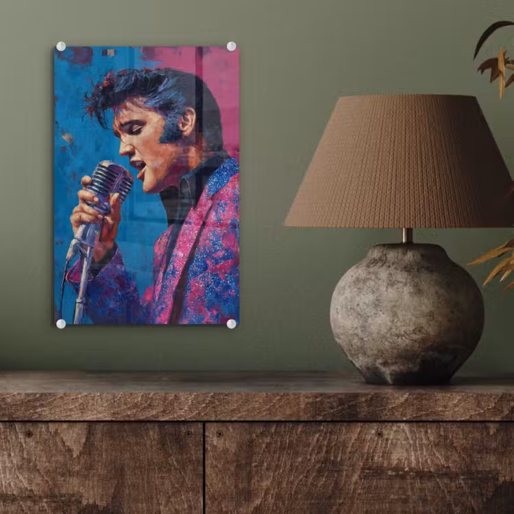 Glas schilderij - Zingende man - Glitterjas - Microfoon — 4