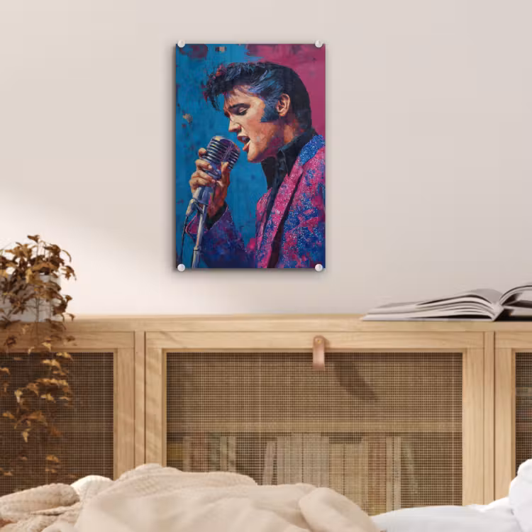 Glas schilderij - Zingende man - Glitterjas - Microfoon — 5