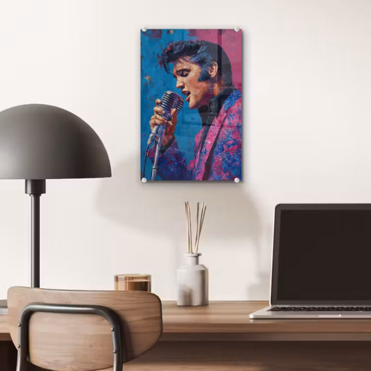 Glas schilderij - Zingende man - Glitterjas - Microfoon — 7
