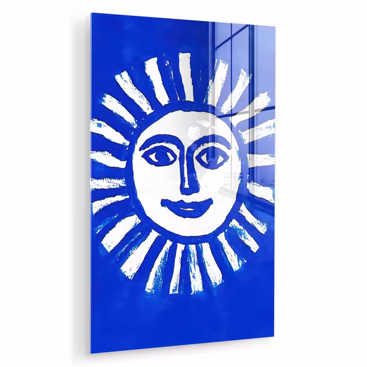 Glas schilderij - Zon - Gezicht - Penseelstructuur - Blauw — 1