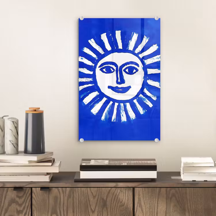 Glas schilderij - Zon - Gezicht - Penseelstructuur - Blauw — 2