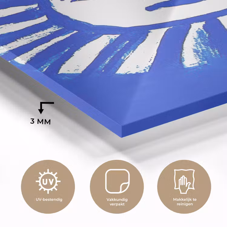 Glas schilderij - Zon - Gezicht - Penseelstructuur - Blauw — 3