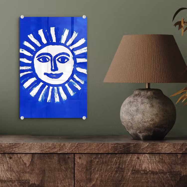 Glas schilderij - Zon - Gezicht - Penseelstructuur - Blauw — 4