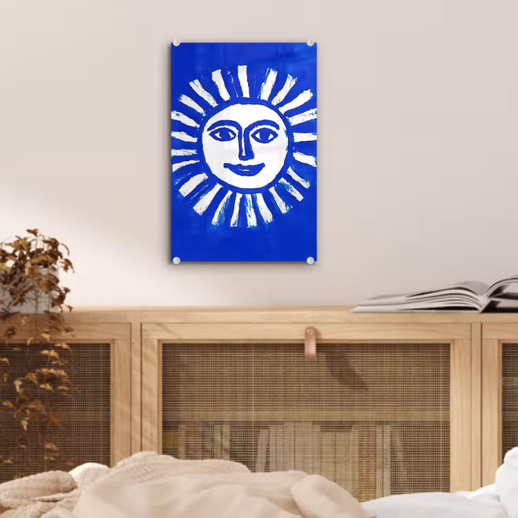 Glas schilderij - Zon - Gezicht - Penseelstructuur - Blauw — 5