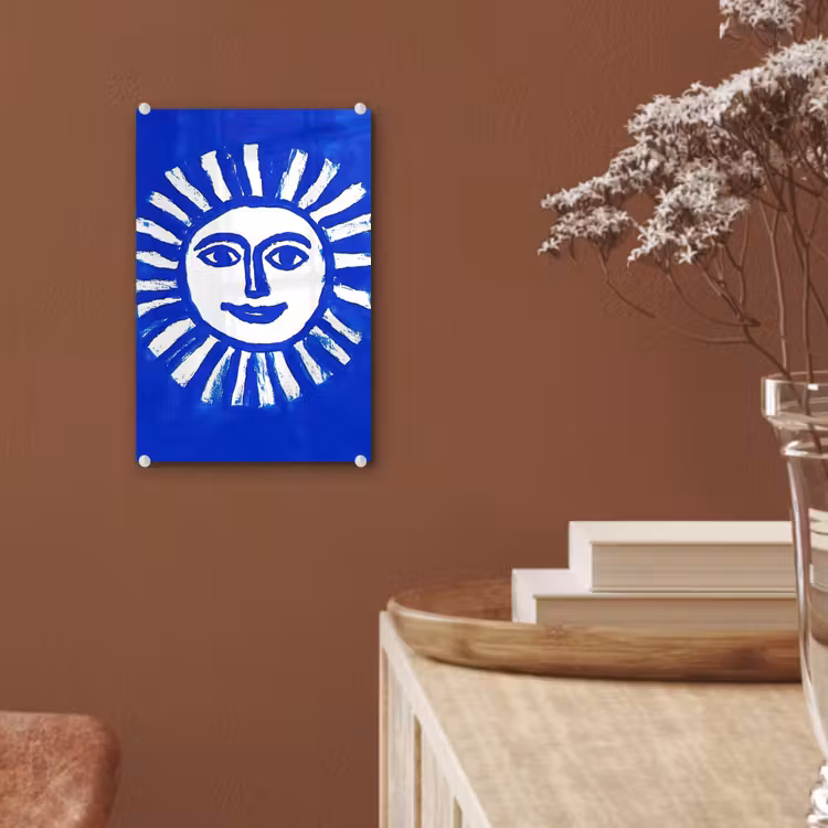 Glas schilderij - Zon - Gezicht - Penseelstructuur - Blauw — 6