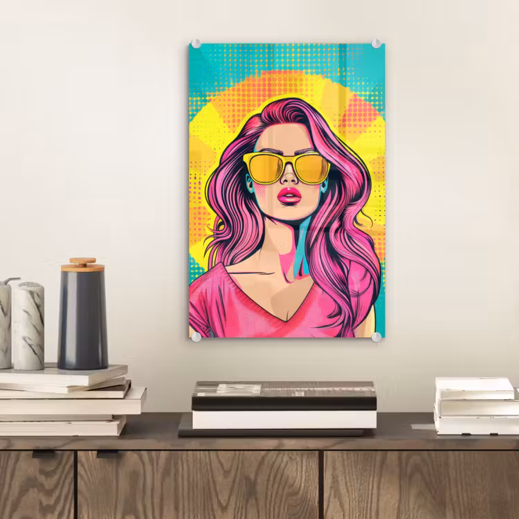 Glas schilderij - Zonnebril - Vrouw - Zonnig - Geel — 2