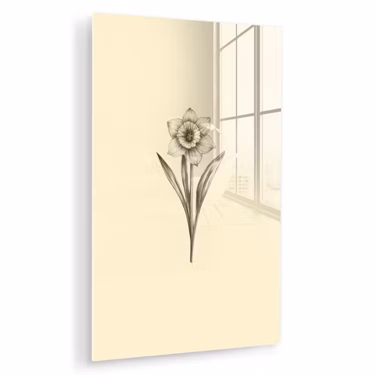 Glas schilderij - Zwart - Narcis - Illustratie — 1