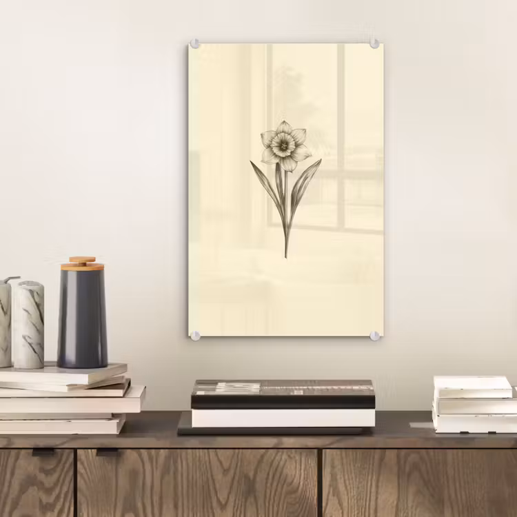 Glas schilderij - Zwart - Narcis - Illustratie — 2