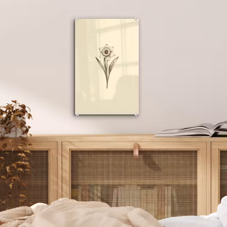 Glas schilderij - Zwart - Narcis - Illustratie — 5