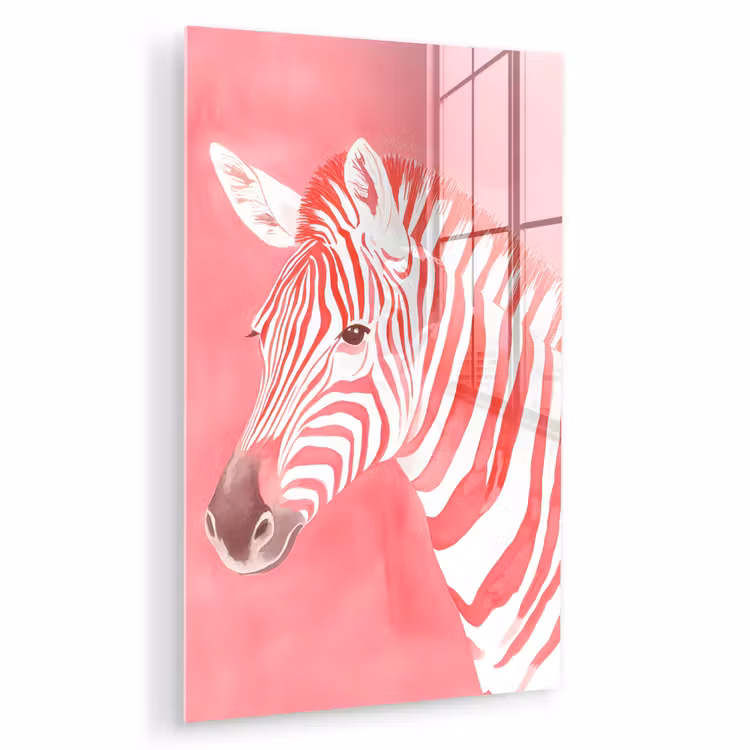 Glas schilderij - Zebra - Pink - Verf — 1