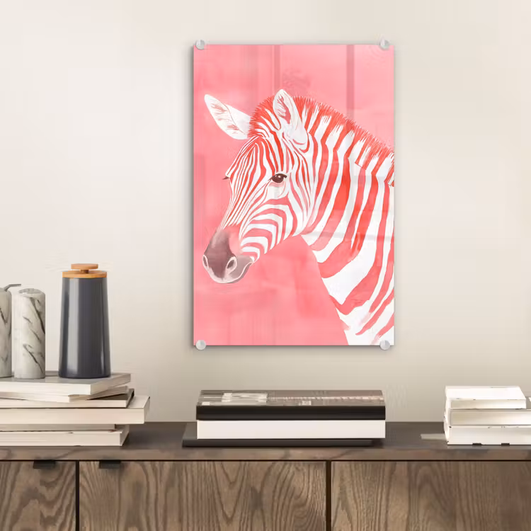 Glas schilderij - Zebra - Pink - Verf — 2