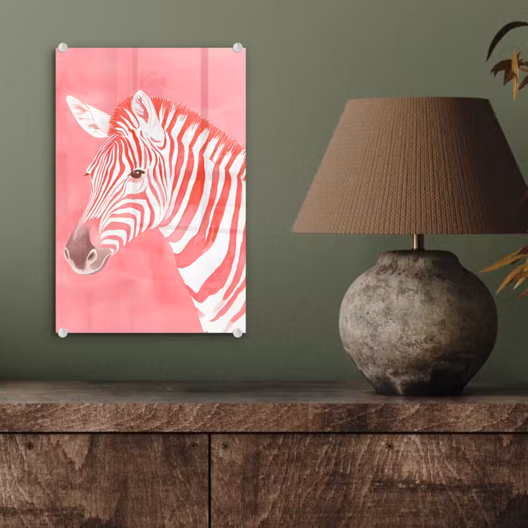 Glas schilderij - Zebra - Pink - Verf — 4