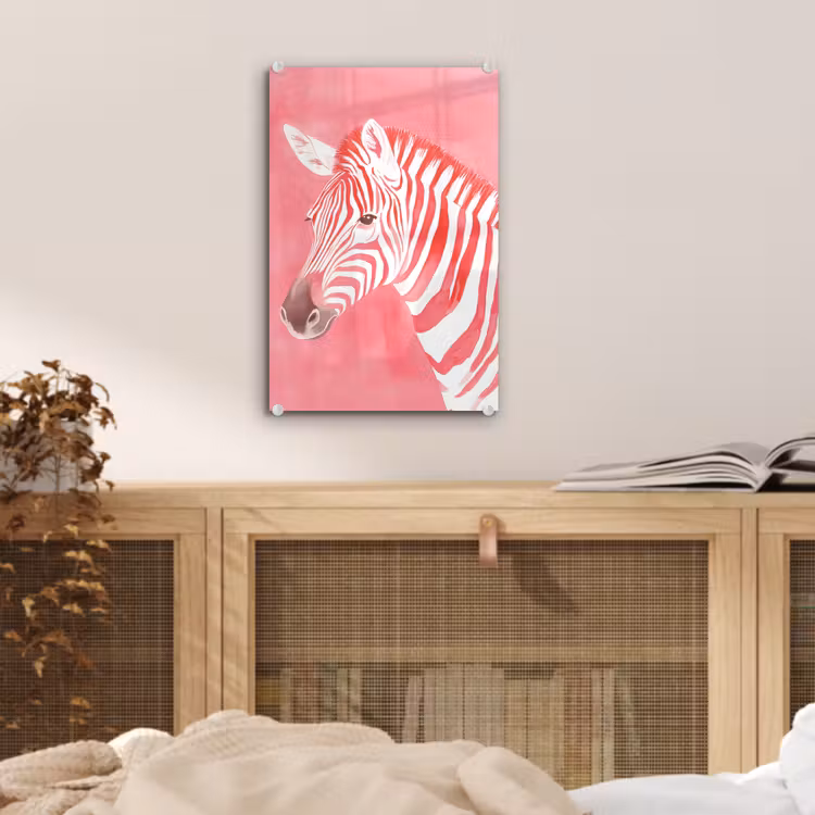 Glas schilderij - Zebra - Pink - Verf — 5