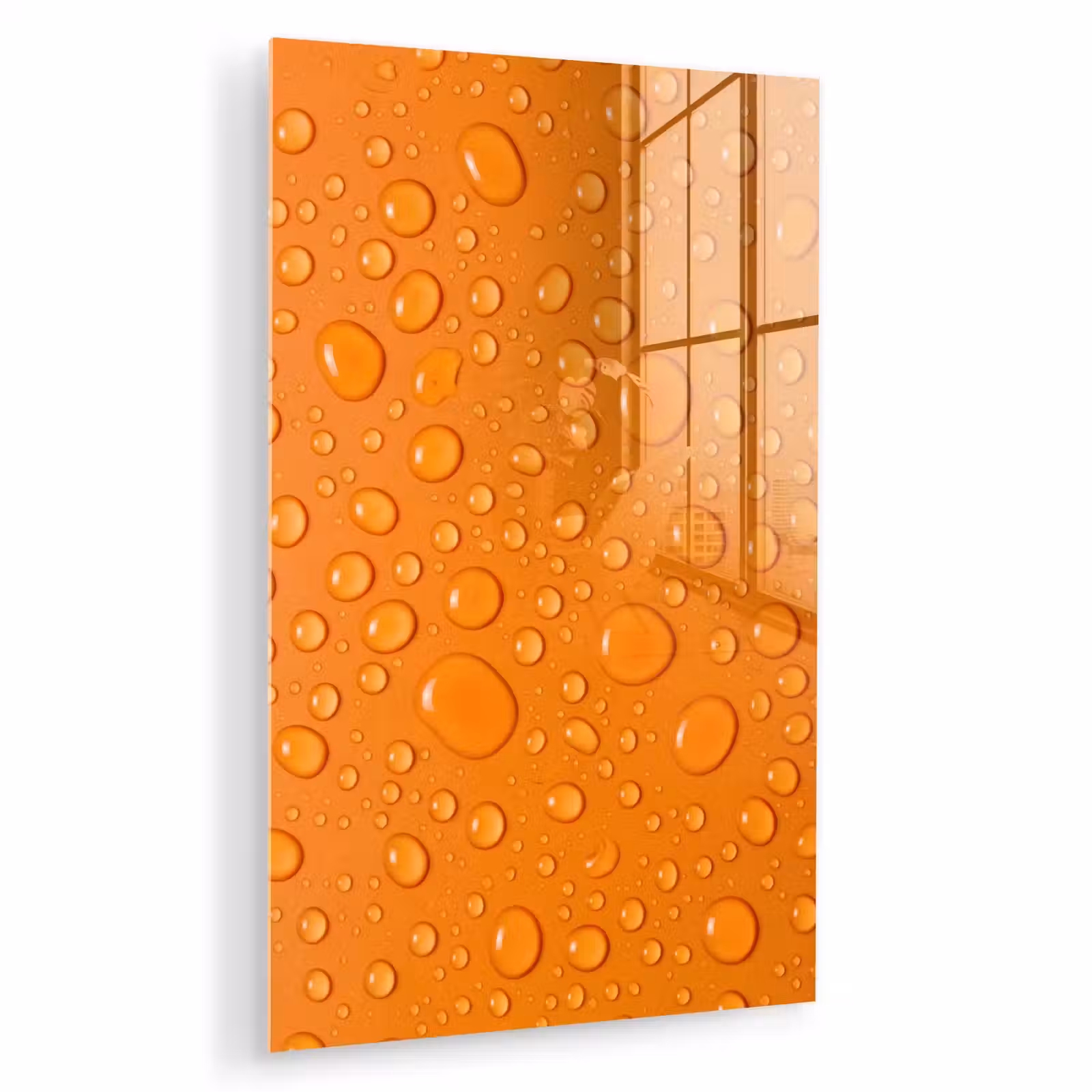 Glas schilderij - Water - Druppels - Oranje — 1