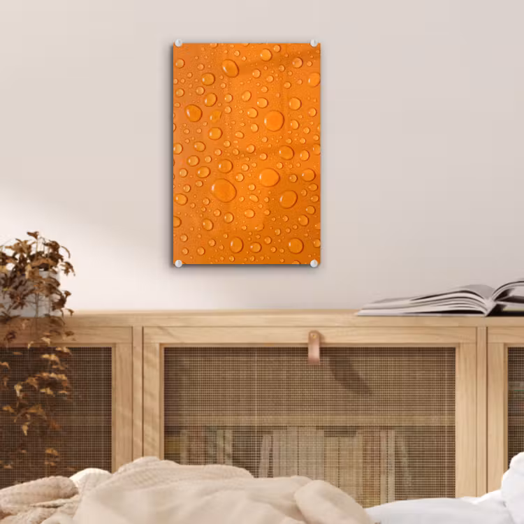 Glas schilderij - Water - Druppels - Oranje — 5