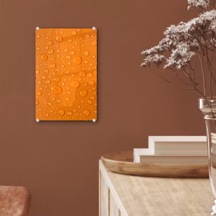 Glas schilderij - Water - Druppels - Oranje — 6
