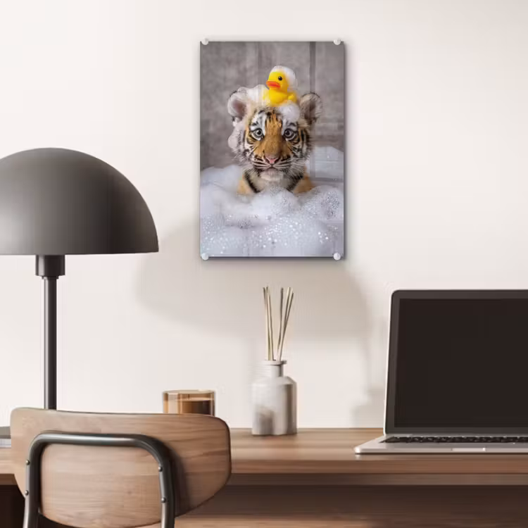 Glas schilderij - Welpje - Bad - Geel — 7