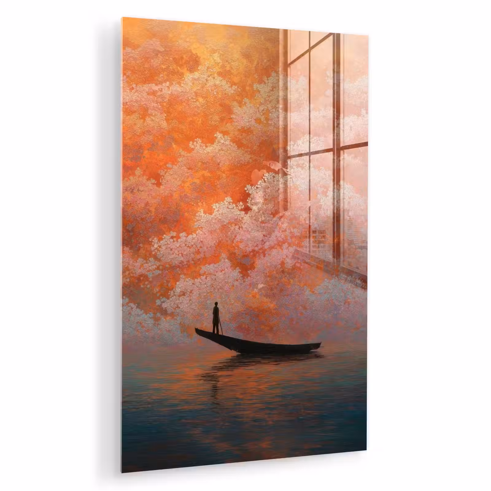 Glas schilderij - Zee - Boot - Wolken - Oranje — 1