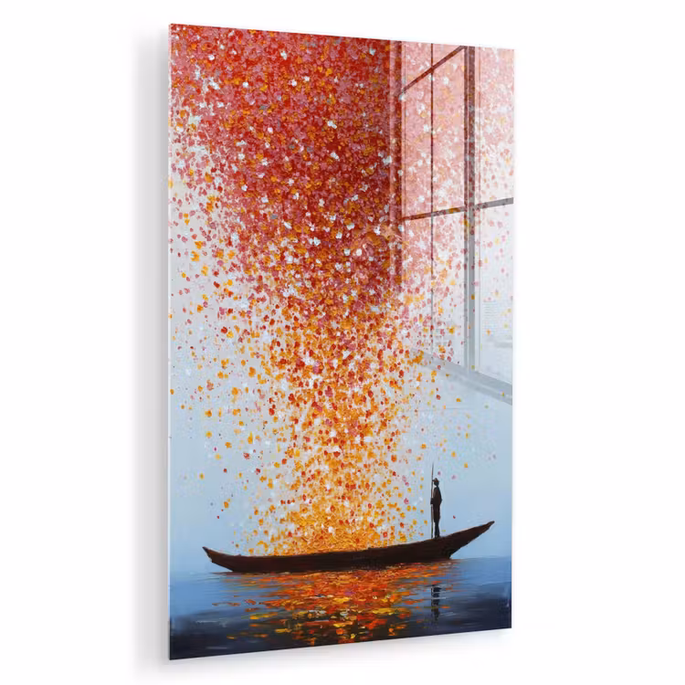 Glas schilderij - Wolk - Confetti - Boot - Wateroppervlakte — 1