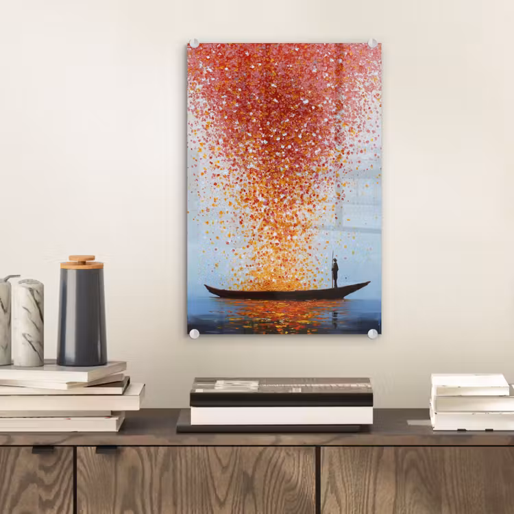 Glas schilderij - Wolk - Confetti - Boot - Wateroppervlakte — 2