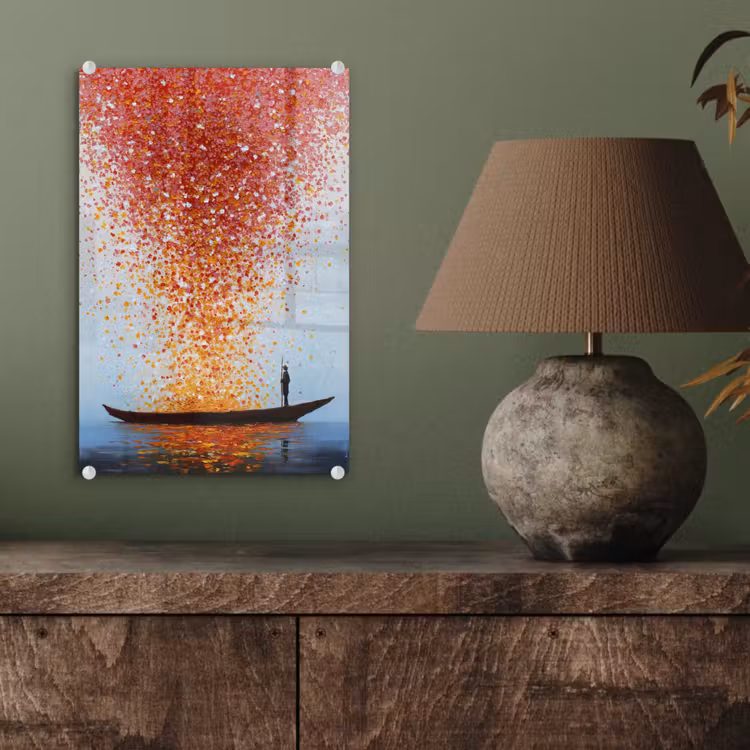 Glas schilderij - Wolk - Confetti - Boot - Wateroppervlakte — 4