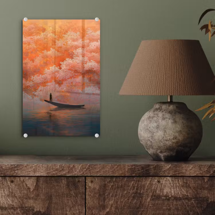 Glas schilderij - Zee - Boot - Wolken - Oranje — 4