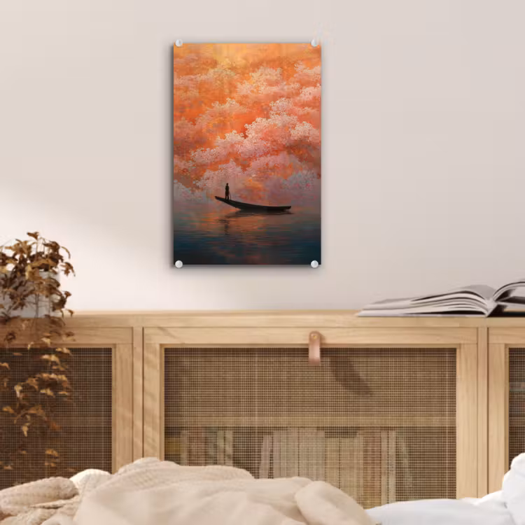 Glas schilderij - Zee - Boot - Wolken - Oranje — 5