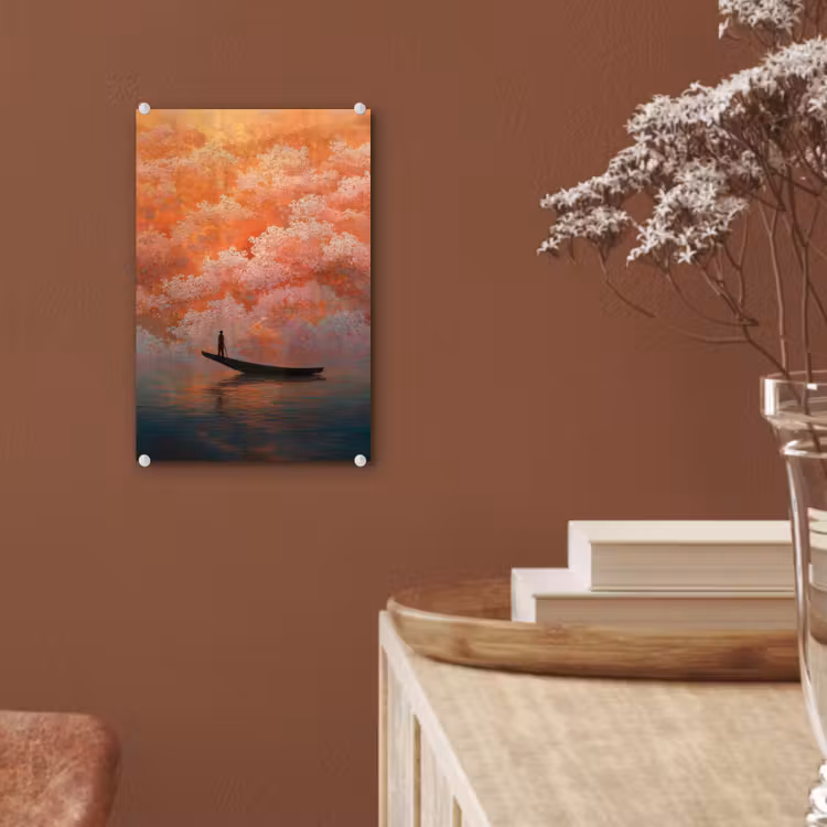 Glas schilderij - Zee - Boot - Wolken - Oranje — 6
